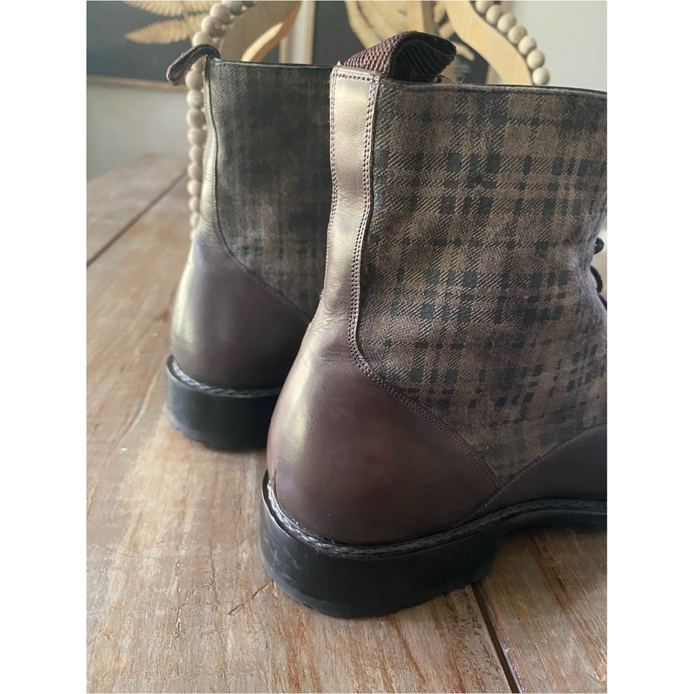 Mezlan Grimaldi Custom Leather Plaid Side Zip Lace Up Boots Shoe Mens 11 M Brown - Picture 4 of 14
